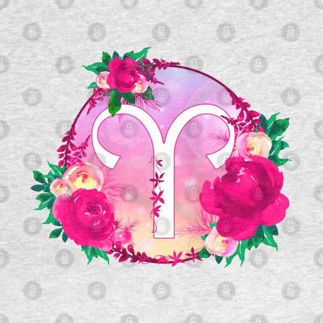 Aries Zodiac Horoscope Pink Floral Monogram by bumblefuzzies